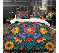 MMDASBVPE FloralPattern Quilt Cover 3D Print Extra Soft 3 Pieces Bed Set Hidden Zipper UkrainianFolkArtStyle Duvet Cover Luxury All Season for Adults Kids Teens Women Youth Teenagers King（220x240cm）