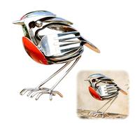 MMDOCO Recycled Fork & Spoon Robin Figurine, Rustic Red Chest Bird Statue, Scrap Metal Art Decor, Handmade Garden Ornament, Weatherproof Yard Patio Decor, Country Cottage Accent