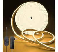 MMEEVT LED Strip Lights 10M, Dimmable Warm White Neon Led Strip Lights, 24V Cuttable Flexible 3000K Neon Light Strip with Power Adapter, Outdoor neon Lights Waterproof IP67 for DIY Home Decoration
