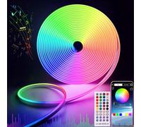 MMEEVT RGB Neon Rope Lights - 16.4Ft Flexible LED Rope Lights,12V Control with App/Remote Multiple Modes,DIY Design, IP67 Waterproof Strip Lights for Bedroom Room Outdoors Decor
