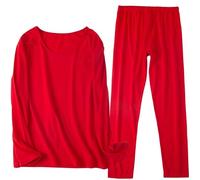 MMFishoow Plus Size Thermal Underwear Sets for Women Lycra cotton Long Johns Base Layer Top and Bottom Sets (Red, 4XL(70kg-80kg))
