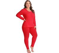 MMFishoow Plus Size Thermal Underwear Sets for Women Lycra cotton Long Johns Base Layer Top and Bottom Sets (Red, 2XL(50kg-60kg))
