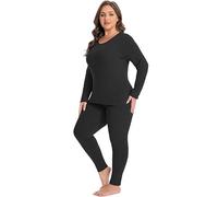 MMFishoow Plus Size Thermal Underwear Sets for Women Lycra cotton Long Johns Base Layer Top and Bottom Sets (Black, 5XL(80kg-90kg))