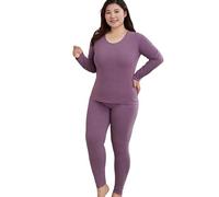 MMFishoow Plus size Women's Thermal Underwear Long Johns Set with Base Layer Double-Sided Fleece Top & Bottom 6X~100kg (Purple, 5XL(80kg-90kg))
