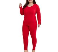 MMFishoow Plus size Women's Thermal Underwear Long Johns Set with Base Layer Double-Sided Fleece Top & Bottom 6X~100kg (Red, 5XL(80kg-90kg))