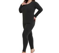 MMFishoow Plus size Women's Thermal Underwear Long Johns Set with Base Layer Double-Sided Fleece Top & Bottom 6X~100kg (Black, 5XL(80kg-90kg))