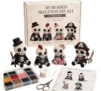 mmfLyuLD 3D Beaded Animal Craft Kit - Skeleton DIY Kit, Halloween Creative DIY Bead Embroidery Kits, Funny Mini 3D Beaded Gnome Craft Kit with Instructions,with Colorful Bead for Kids (Skeleton)