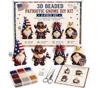 mmfLyuLD 3D Beaded Animal Craft Kit - Skeleton DIY Kit, Halloween Creative DIY Bead Embroidery Kits, Funny Mini 3D Beaded Gnome Craft Kit with Instructions,with Colorful Bead for Kids (Gnome-Blue)