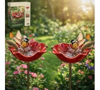 mmfLyuLD Handmade Metal Flower Garden Stake Bird Bath, Dual-Function Metal Flower Bird Bath and Pollinator Water Station for Garden,Bee Watering Flowers Stake Station for Garden Patio Yard Lawn (2PC)