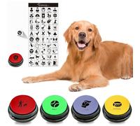 MMGGAISH 4 piece talking dog button set, dog button to talk to your dog, 30 second recordable voice, pet buzzer trainer button with instructions and 50 stickers
