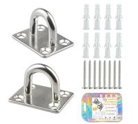 Mmgoqqt M6 Square Pad Eye Plate, 2 Pcs 304 Stainless Steel Heavy Duty Eye Pad Plate, Marine Hardware Staple Hook Ring Loop with 8 Set of Screws and Plastic Plugs, for Wall Ceiling Hanging