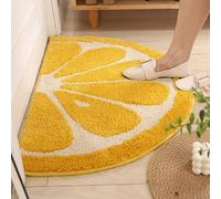 MMHJFANG Half Circle Fleece Bath Mat Cute Fruit Orange and Yellow Lemon Small Rugs Absorbent and Anti-skid Shower Mat for Bathroom Bathtub Bedroom (Lemon, 50x80cm)