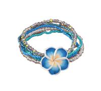 MMIUAEG 2Pcs Hawaiian Plumeria Rubra Bracelets Bohemian Polymer Clay Beaded Stretch Bracelet for Women Tropical Flower Summer Beach Boho Jewelry, M, Zinc, no gemstone
