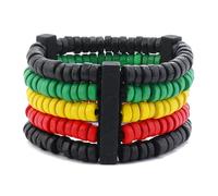 MMIUAEG Black History Month Stackable Bracelets Set Juneteenth Accessory African Wooden Beads Stretchable Bracelets Black Yellow Red Green African Jewelry for Women, M, Zinc, no gemstone