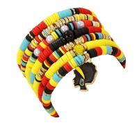 MMIUAEG Black History Month Stackable Bracelets Set Juneteenth Accessory African Wooden Beads Stretchable Bracelets Black Yellow Red Green African Jewelry for Women, M, Zinc, no gemstone