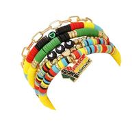 MMIUAEG Black History Month Stackable Bracelets Set Juneteenth Accessory African Wooden Beads Stretchable Bracelets Black Yellow Red Green African Jewelry for Women, M, Zinc, no gemstone