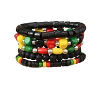 MMIUAEG Black History Month Stackable Bracelets Set Juneteenth Accessory African Wooden Beads Stretchable Bracelets Black Yellow Red Green African Jewelry for Women, M, Zinc, no gemstone