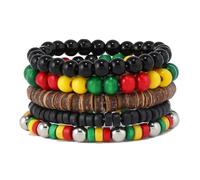 MMIUAEG Black History Month Stackable Bracelets Set Juneteenth Accessory African Wooden Beads Stretchable Bracelets Black Yellow Red Green African Jewelry for Women, M, Zinc, no gemstone