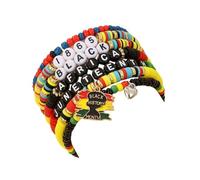 MMIUAEG Black History Month Stackable Bracelets Set Juneteenth Accessory African Wooden Beads Stretchable Bracelets Black Yellow Red Green African Jewelry for Women, M, Zinc, no gemstone