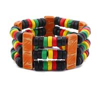 MMIUAEG Black History Month Stackable Bracelets Set Juneteenth Accessory African Wooden Beads Stretchable Bracelets Black Yellow Red Green African Jewelry for Women, M, Zinc, no gemstone