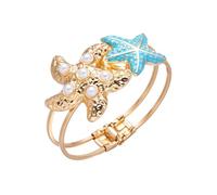 MMIUAEG Boho Ocean Beach Cuff Bracelet for Women, Starfish Seashell Enamel Adjustable Open Bangle Bracelet, Summer Nautical Wrist Jewelry Gift, M, Zinc, no gemstone