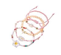 MMIUAEG Boho Plumeria Starfish Shell Charm Bracelet Stackable Layered Turtle Shell Beaded Bracelet for Beach Holiady Bohemian Wristlet Summer Coastal Jewelry, M, Zinc, no gemstone