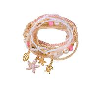 MMIUAEG Boho Plumeria Starfish Shell Charm Bracelet Stackable Layered Turtle Shell Beaded Bracelet for Beach Holiady Bohemian Wristlet Summer Coastal Jewelry, M, Zinc, no gemstone