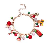 MMIUAEG Christmas Beaded Bracelets for Women Snowflake Snowman Christmas Tree Elk Gnome Stretch Bracelet with Wish Card Creative Festive Jewelry, M, Zinc, no gemstone