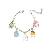 MMIUAEG Easter Bunny Egg Crystal Beaded Bracelets Colorful Eggs Chick Rabbit Charms Adjustable Bracelets for Women Cute Easter Holiday Party Jewelry Gift, M, Zinc, no gemstone