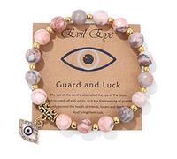 MMIUAEG Evil Eye Stone Beaded Bracelets Guardian Luck Evil Eye Natural Stone Stretch Bracelets for Women Men Protection Amulet Jewelry Gift, M, Zinc, no gemstone
