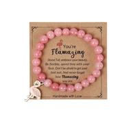 MMIUAEG Flamingo Charm Rose Quartz Beaded Bracelet, Inspirational Crystal Stretch Bracelet for Women, Never Forget How Flamazing You are Flamingo Wristlet Gifts