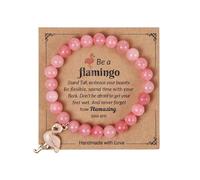 MMIUAEG Flamingo Charm Rose Quartz Beaded Bracelet, Inspirational Crystal Stretch Bracelet for Women, Never Forget How Flamazing You are Flamingo Wristlet Gifts
