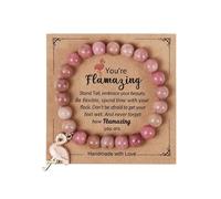 MMIUAEG Flamingo Charm Rose Quartz Beaded Bracelet, Inspirational Crystal Stretch Bracelet for Women, Never Forget How Flamazing You are Flamingo Wristlet Gifts