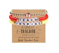 MMIUAEG Handmade Beaded Teacher Bracelet Love Teach Inspire Stretch Letter Wristlets Appreciation Gifts Bracelet for Women Teacher Gifts, M, Zinc, no gemstone