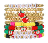 MMIUAEG Handmade Beaded Teacher Bracelet Love Teach Inspire Stretch Letter Wristlets Appreciation Gifts Bracelet for Women Teacher Gifts, M, Zinc, no gemstone