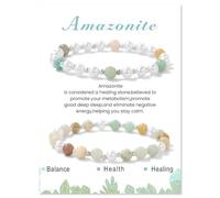 MMIUAEG Imitation Pearls Crystal Stone Bracelets Set Stress Relief Yoga Bracelet for Women Natural Stone Elastic Rope Bracelets Inspirational Jewelry Mother's Day Birthday Gifts, M, Zinc, no gemstone