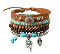 MMIUAEG Natural Turquoise Bracelets Handmade Beaded Western Boot Hat Ox Head Oval Flower Cross Coconut Shell bracelet for Men Women Vintage Cowboy Cowgirls Turquoise Jewelry, M, Zinc, no gemstone