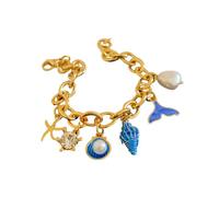 MMIUAEG Ocean Beach Themed Charm Bracelets for Women, Starfish Seashell Dolphin Mermaid Tail Pearl Charms Chunky Link Chain Bracelet, Summer Vacation Nautical Jewelry, M, Zinc, no gemstone