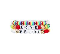 MMIUAEG Rainbow LGBT Pride Bracelet Set Handmade Heishi Beaded Colorful Bracelets for Women Men Elastic Love Wins Bracelet Friendship Jewelry, M, Zinc, no gemstone