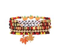 MMIUAEG Thanksgiving Fall Bracelets for Women Turkey Pumpkin Maple Leaf Charms Stackable Bracelet Set Thanksgiving Beaded Stretch Bracelets Autumn Party Bracelets Holiday Decorations, M, Zinc, no