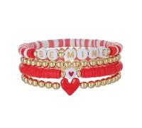 MMIUAEG Valentine's Day Love Heart Charms Bracelet for Women Hot Pink Love Kiss Letter Stackable Stretch Bracelets Pink Red Bracelets Festive Jewelry Decors, M, Zinc, no gemstone
