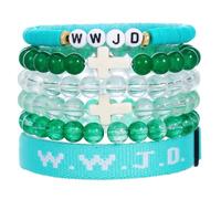 MMIUAEG WWJD Cross Beaded Bracelets Set What Would Jesus Do Bracelets Handmade Beads Good Blessing Protection Religious Christian Jewelry for Easter Christmas Mother's Day, M, Zinc, no gemstone
