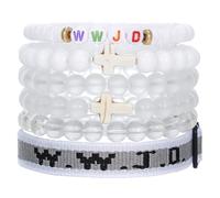 MMIUAEG WWJD Cross Beaded Bracelets Set What Would Jesus Do Bracelets Handmade Beads Good Blessing Protection Religious Christian Jewelry for Easter Christmas Mother's Day, M, Zinc, no gemstone