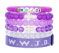 MMIUAEG WWJD Cross Beaded Bracelets Set What Would Jesus Do Bracelets Handmade Beads Good Blessing Protection Religious Christian Jewelry for Easter Christmas Mother's Day, M, Zinc, no gemstone