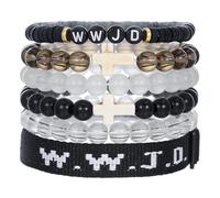MMIUAEG WWJD Cross Beaded Bracelets Set What Would Jesus Do Bracelets Handmade Beads Good Blessing Protection Religious Christian Jewelry for Easter Christmas Mother's Day, M, Zinc, no gemstone