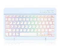 MMK Bluetooth Keyboard, Ultra-Slim Wireless Keyboard,7 Colors Backlit, Small Silent Whisper-Quiet, Compatible with iPad Pro/Air/Mini, iOS, Samsung Tablet, Android, Windows, English keyboard, Blue
