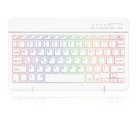 MMK Bluetooth Keyboard, Ultra-Slim Wireless Keyboard,7 Colors Backlit, Small Silent Whisper-Quiet, Compatible with iPad Pro/Air/Mini, iOS, Samsung Tablet, Android, Windows, English keyboard, White