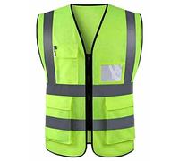 MMK® Hi Vis Viz Class 2 Front Zipper Work Utility Sleeveless Executive Vest Top Adults Hi Viz High Visibility Reflective Safety Security Workwear Double Tape Waistcoat Jacket Tank Top (Yellow,L)