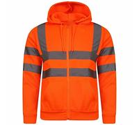 MMK® Hi Vis Zip Hooded Sweatshirt High Visibility Reflective Tape Band Work Fleece Safety Hoodie Sweatshirts Jacket Warm Security Top (Orange, X-Large) (MMK-STZH-9978)
