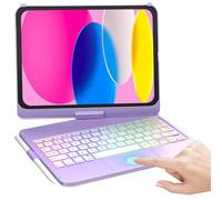MMK Keyboard Case for iPad A16 11th Gen 2025 / 10th Gen 2022 (11/10.9 inch) | Case with Keyboard Multi-touch Trackpad, 7 Color Backlight, 360°Flip Hard-shell with Pencil Holder, UK Layout, Purple